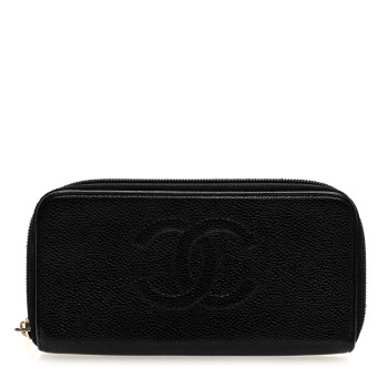 CHANEL Caviar Large Timeless CC Zip Around Wallet Black