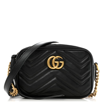 GUCCI Calfskin Matelasse Mini GG Marmont Chain Shoulder Bag Black