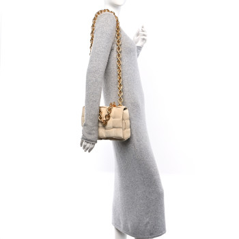 BOTTEGA VENETA Suede Maxi Intrecciato Padded Chain Cassette Crossbody Bag Sand