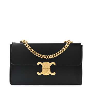 CELINE Shiny Calfskin Triomphe Chain Box Bag Black