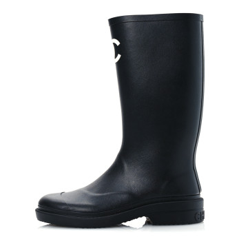 CHANEL Caoutchouk CC High Boots 37 Black