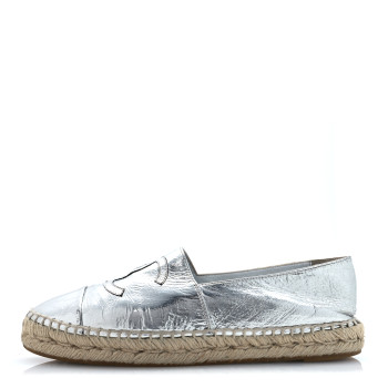 CHANEL Laminated Goatskin CC Espadrilles 38 Silver