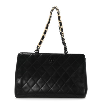 CHANEL Lambskin Bekko Chain Large Shoulder Bag Black