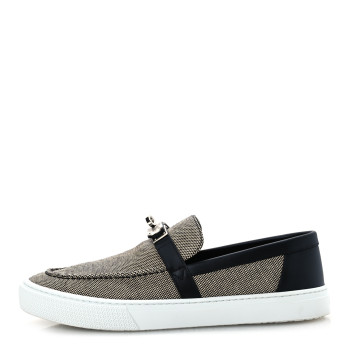 HERMES Toile De Coton Calfskin Game Slip On Sneakers 42.5 Prunoir Black