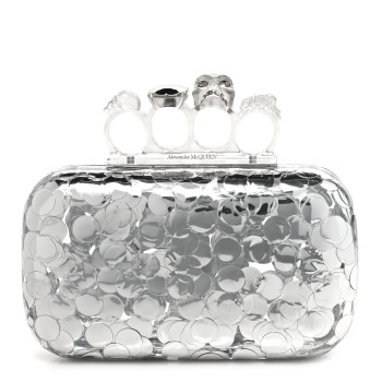 ALEXANDER MCQUEEN Plexi Mirror Sequin Skull Four Ring Clutch Silver