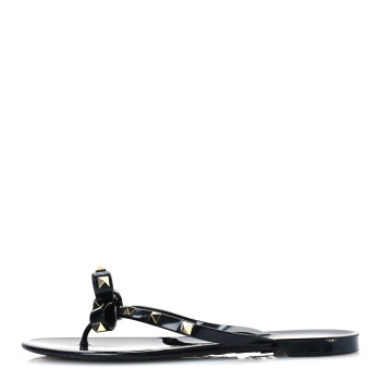 VALENTINO GARAVANI PVC Jelly Rockstud Bow Thong Sandals 38 Black