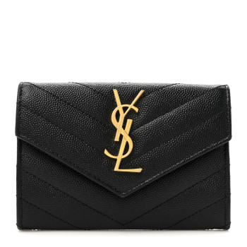 SAINT LAURENT Grain De Poudre Matelasse Chevron Small Monogram Envelope Wallet Black