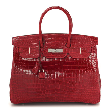 HERMES Shiny Porosus Crocodile Birkin 35 Braise