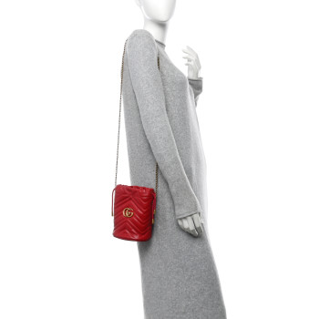 GUCCI Calfskin Matelasse Mini GG Marmont 2.0 Bucket Bag Hibiscus Red