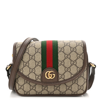 GUCCI GG Supreme Monogram Textured Dollar Calfskin Mini Ophidia Flap Shoulder Bag Beige Ebony New Acero