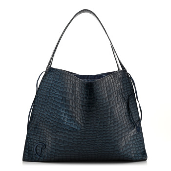 CHRISTIAN LOUBOUTIN Patent Calfskin Crocodile Embossed Le 54 Tote Blue