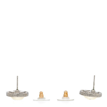 CHANEL Pearl Crystal CC Round Earrings Silver