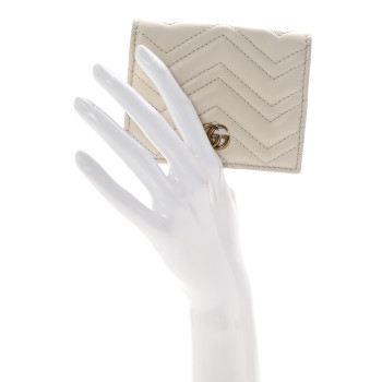 GUCCI Calfskin Matelasse GG Marmont Card Case White