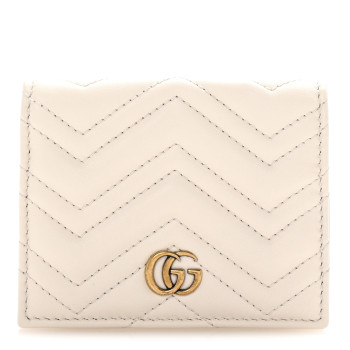 GUCCI Calfskin Matelasse GG Marmont Card Case White