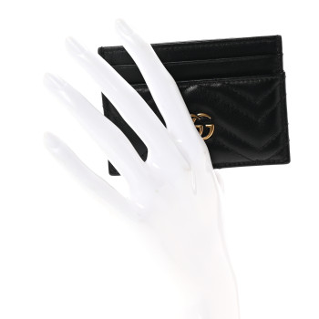 GUCCI Calfskin Matelasse GG Marmont Card Holder Black