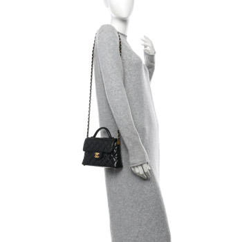 CHANEL Lambskin Quilted Small Flap Top Handle Bag Black