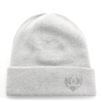 CHANEL Cashmere Crystal CC Heart Beanie Hat Light Grey