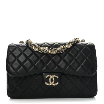 CHANEL Lambskin Quilted Medium Westminster Pearl Flap Black