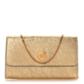 VERSACE Metallic Calfskin Medusa Wallet On Chain Gold