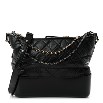 CHANEL Aged Calfskin Quilted Medium Gabrielle Hobo Black