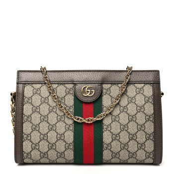 GUCCI GG Supreme Monogram Web Small Ophidia Chain Shoulder Bag Brown