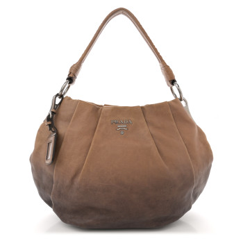 PRADA Glace Calfskin Pleated Hobo Fumo Sfumato