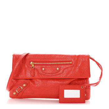 BALENCIAGA Agneau Giant 12 Gold Hardware Envelope Strap Clutch Rouge Coquelicot