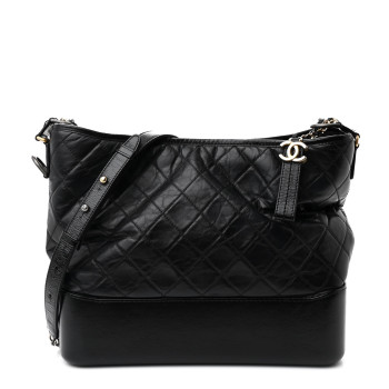 CHANEL Aged Calfskin Quilted Large Gabrielle Hobo Black
