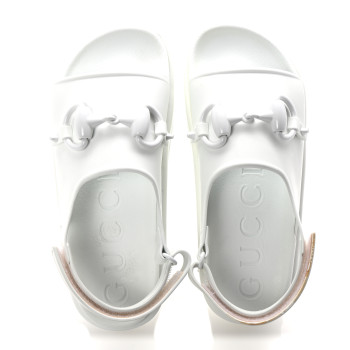 GUCCI Soft Rubber Horsebit Touch Womens Strapped Sandals 37 Great White