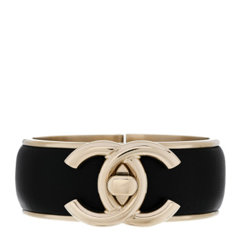CHANEL Lambskin CC Turnlock Cuff Bracelet Black Gold