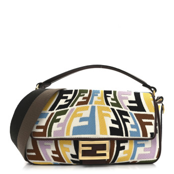 FENDI X SARA COLEMAN Canvas Vitello King Seta FF Fish Eye Embroidered Baguette Grezzo Multicolor Ghianda