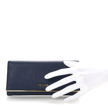 PRADA Saffiano Metal Bar Continental Flap Wallet Bluette