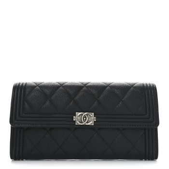 CHANEL Caviar Quilted Large Boy Gusset Flap Wallet Black