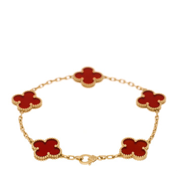 VAN CLEEF & ARPELS 18K Yellow Gold Carnelian 5 Motifs Vintage Alhambra Bracelet