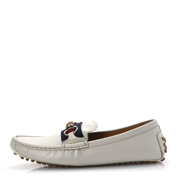 GUCCI Calfskin Horsebit Web Bamboo Driving Loafers 41 White
