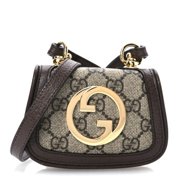 GUCCI GG Supreme Monogram Textured Dollar Calfskin Blondie Card Case Wallet with Strap Beige Ebony New Acero