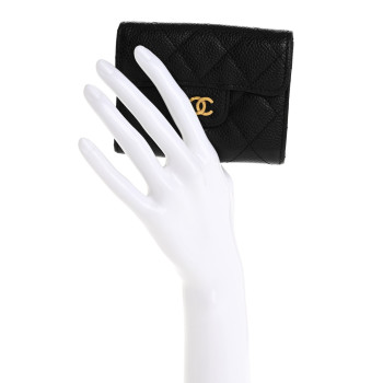 CHANEL Caviar Quilted Flap Card Holder Wallet Black