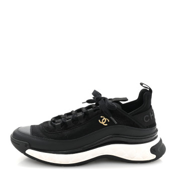CHANEL Velvet Calfskin Mixed Fibers CC Sneakers 39.5 Black