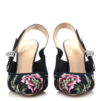 CHRISTIAN DIOR Ribbon Petites Fleurs Embroidered J'Adior Slingback 100mm Pumps 38.5 Black