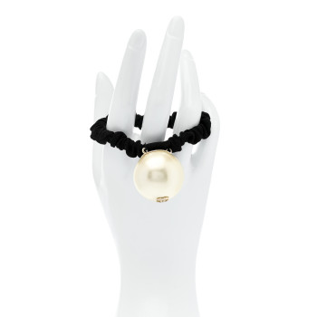 CHANEL Pearl CC Hair Tie Black Gold Pearly White
