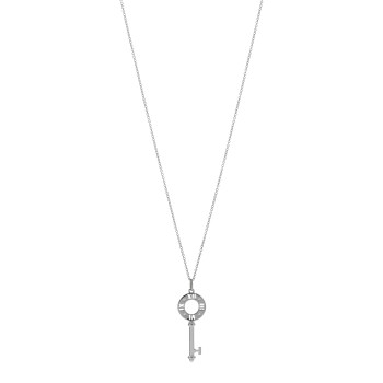 TIFFANY 18K White Gold Diamond Atlas Pierced Key Pendant Necklace
