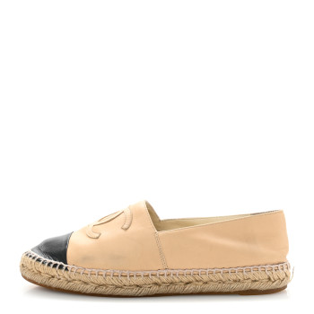 CHANEL Lambskin CC Espadrilles 39 Beige Black