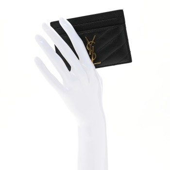 SAINT LAURENT Grain De Poudre Matelasse Chevron Monogram Credit Card Case Black