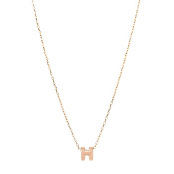 HERMES Lacquered Rose Gold Mini Pop H Pendant Necklace Rose Dragee
