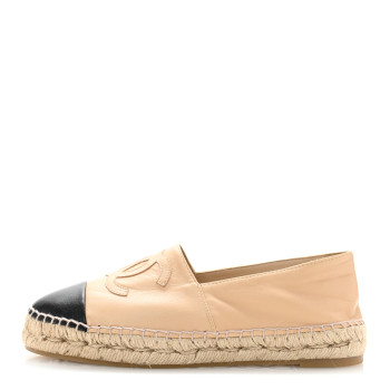 CHANEL Lambskin CC Espadrilles 37 Beige Black
