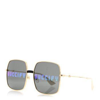 GUCCI Metal Rectangular Guccify Frame Sunglasses GG0414S Gold