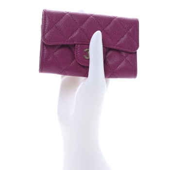CHANEL Caviar Quilted Flap Card Holder Wallet Fuchsia