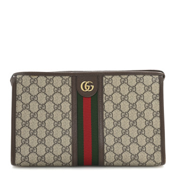 GUCCI GG Supreme Monogram Web Ophidia GG Toiletry Case Beige New Acero