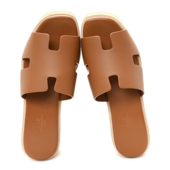 HERMES Calfskin Cork Eze 30 Sandals 37 Gold