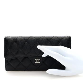 CHANEL Caviar Quilted Large Gusset Flap Wallet Black